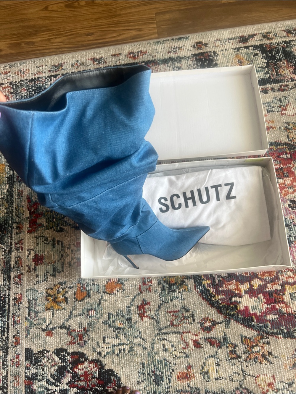 SCHUTZ Blue Slouchy Pointed-Toe Stiletto Ankle Boots